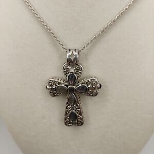 Filigree Labradorite Sterling Silver Cross on 20-inch Rope Chain
